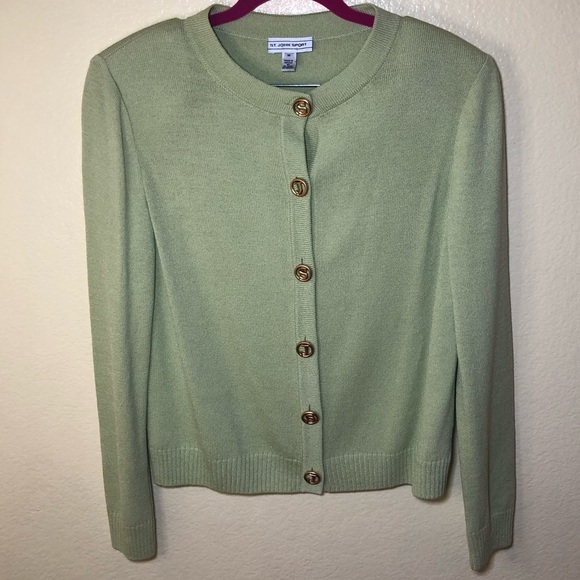 St John Sport Logo Gold Buttons Wool blend 2 set preppy cardigan Tank top size M - Picture 2 of 13
